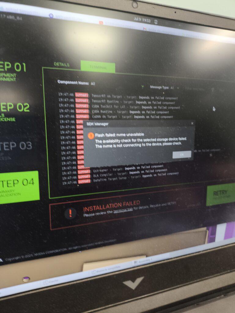 NVIDIA SDK Manager NVMe error